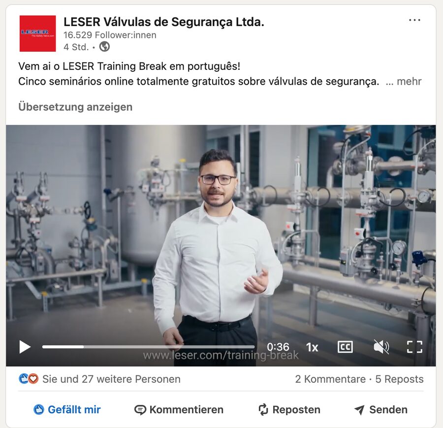 LESER Válvulas auf LinkedIn